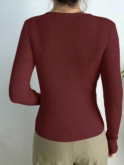 Krakow Ribbed Knit Crew Neck Fitted Pullover Sweater