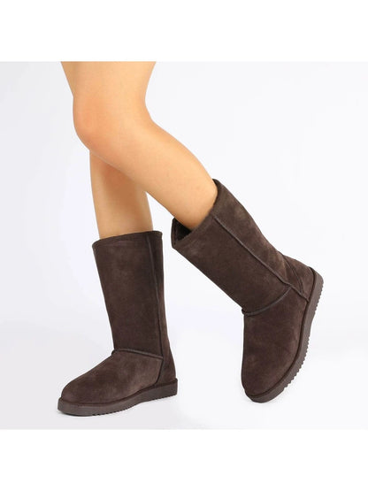 Women's Mid Calf Winter Snow Boots Mid-Low Heel Flat Bottom Non-Slip Wear-Resistant Boots,Suede Warm Winter Casual Outdoor Christmas Festival Boot Mensa