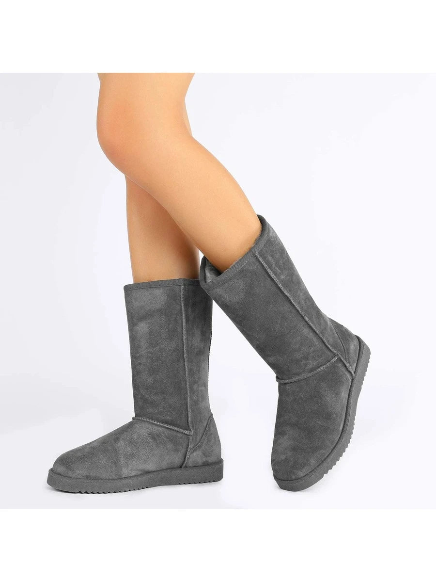 Women's Mid Calf Winter Snow Boots Mid-Low Heel Flat Bottom Non-Slip Wear-Resistant Boots,Suede Warm Winter Casual Outdoor Christmas Festival Boot Mensa