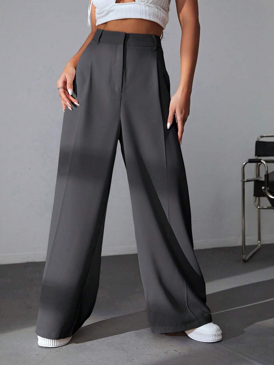 Carlotta High Waisted Straight Leg Trousers with Zip Fly - Black