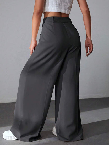 Carlotta High Waisted Straight Leg Trousers with Zip Fly - Black