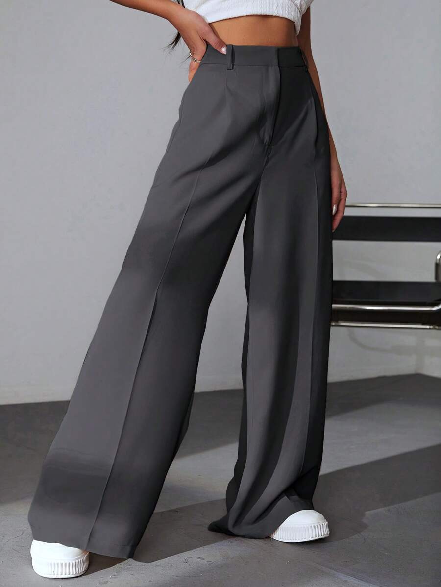 Carlotta High Waisted Straight Leg Trousers with Zip Fly - Black