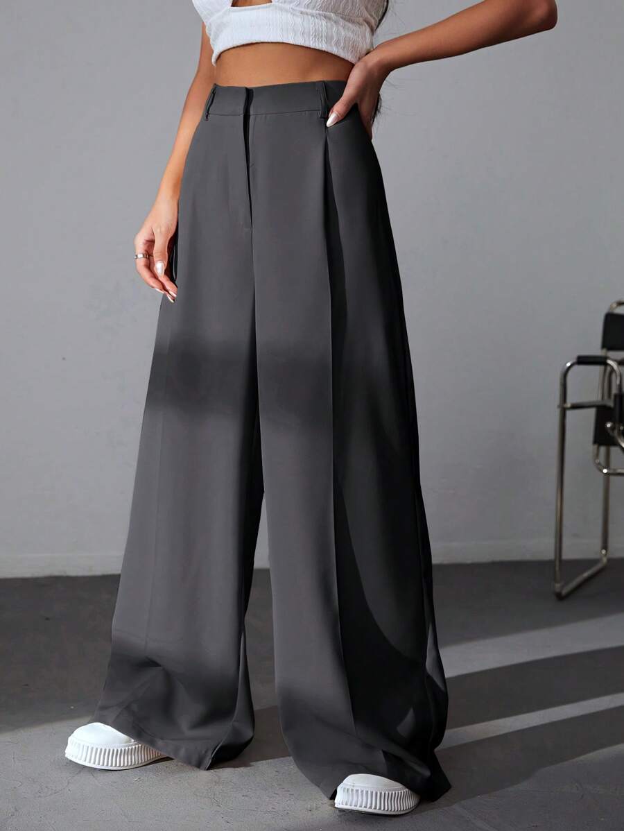 Carlotta High Waisted Straight Leg Trousers with Zip Fly - Black