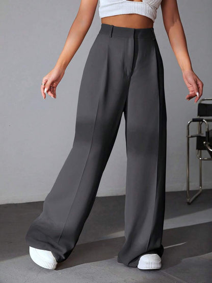 Carlotta High Waisted Straight Leg Trousers with Zip Fly - Black