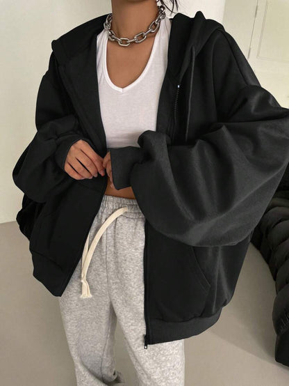 Eleanor Thermal Lined Zip Drawstring Hoodie - Light Grey