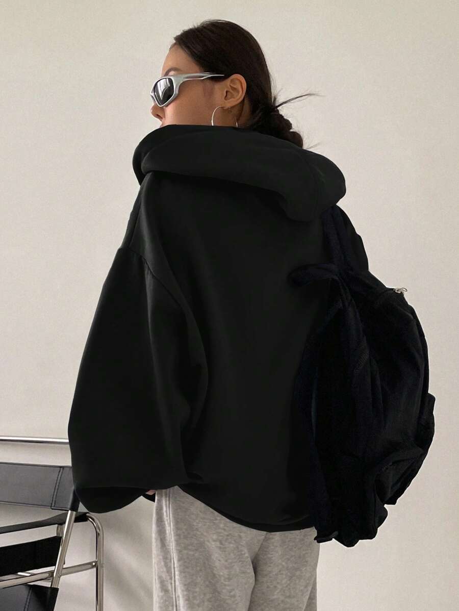 Eleanor Thermal Lined Zip Drawstring Hoodie - Dark Grey