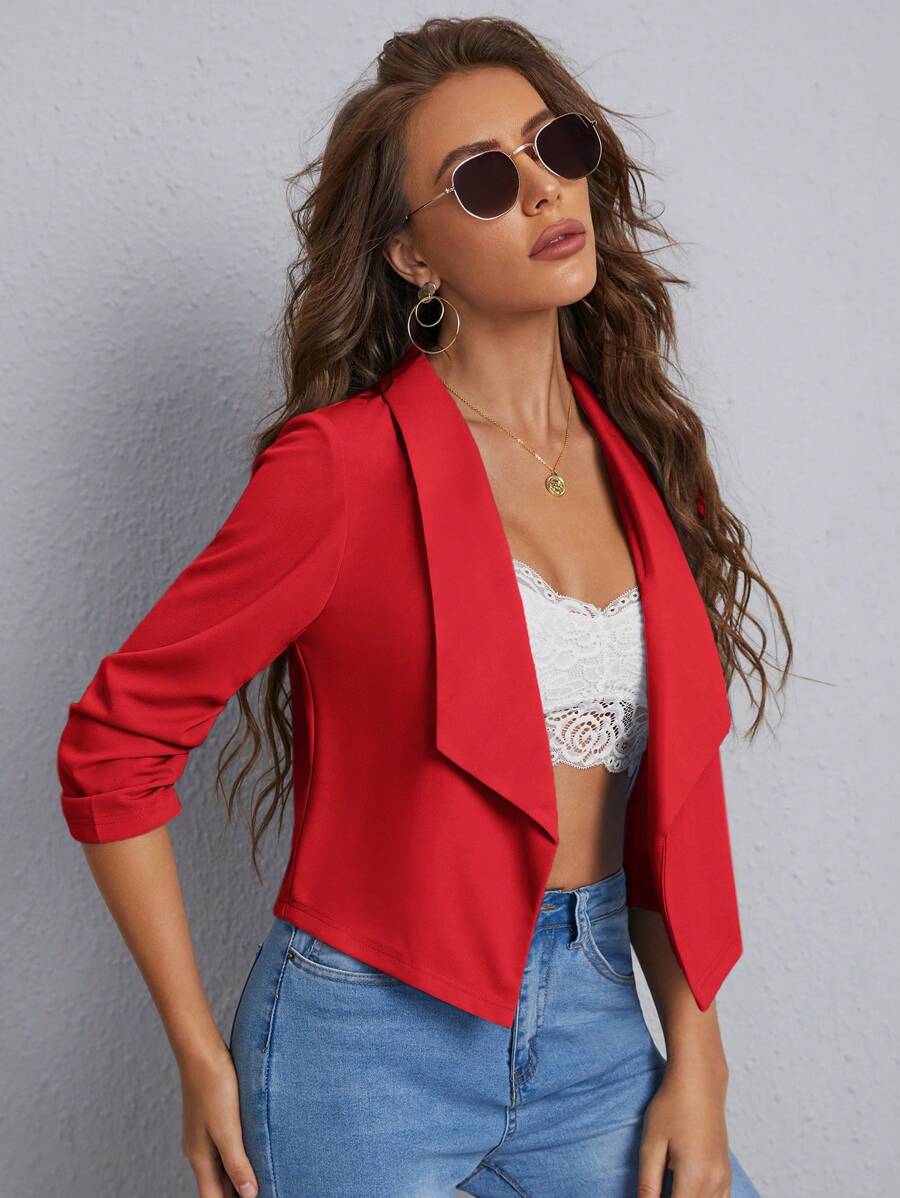 Diana Shawl Collar Ruched Crop Blazer - Army Green