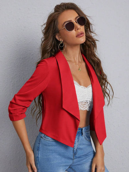 Diana Shawl Collar Ruched Crop Blazer - Army Green