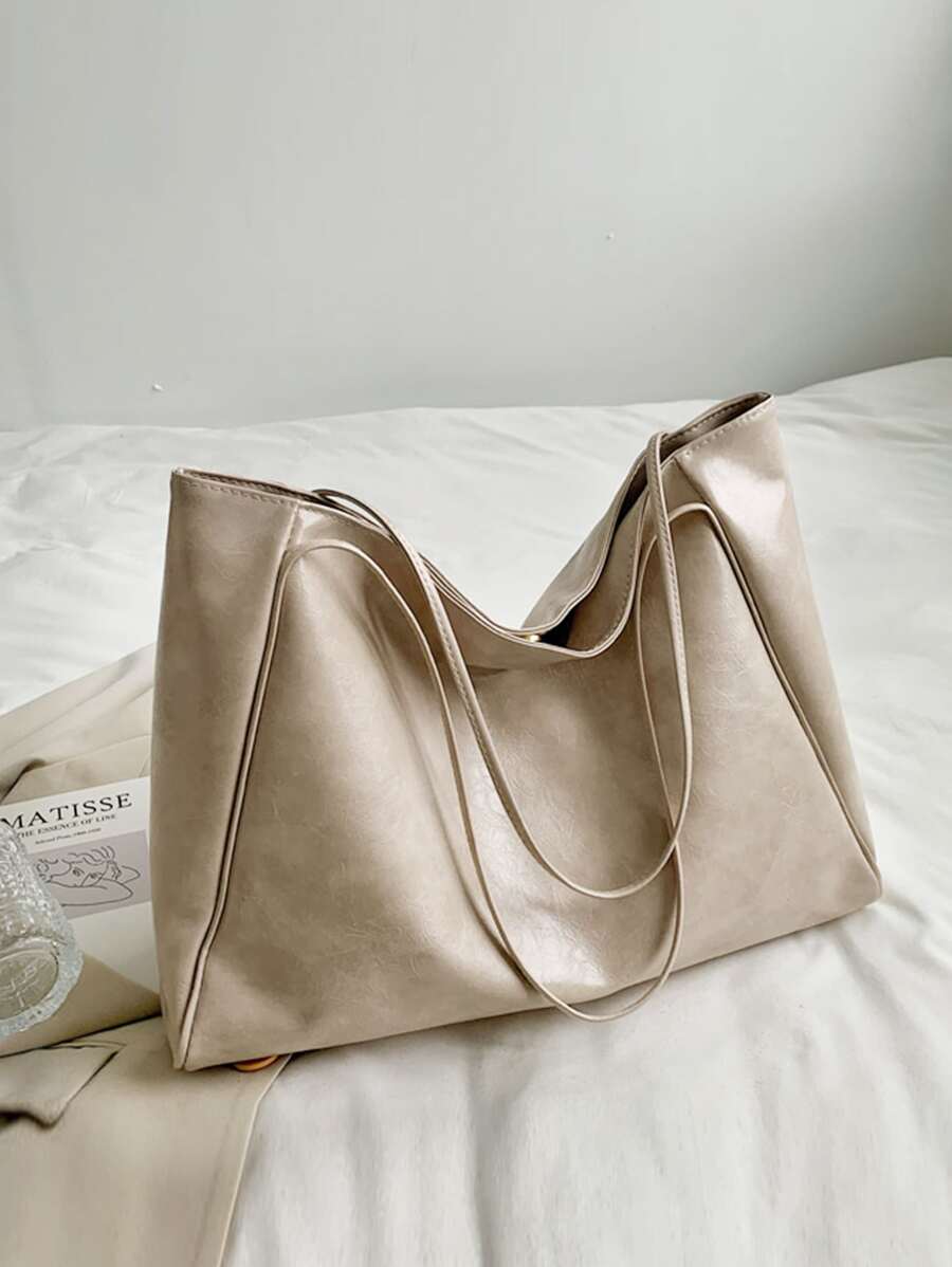 Women's Large Faux Leather Tote Bag, Vintage Shoulder Purse for Work and Travel