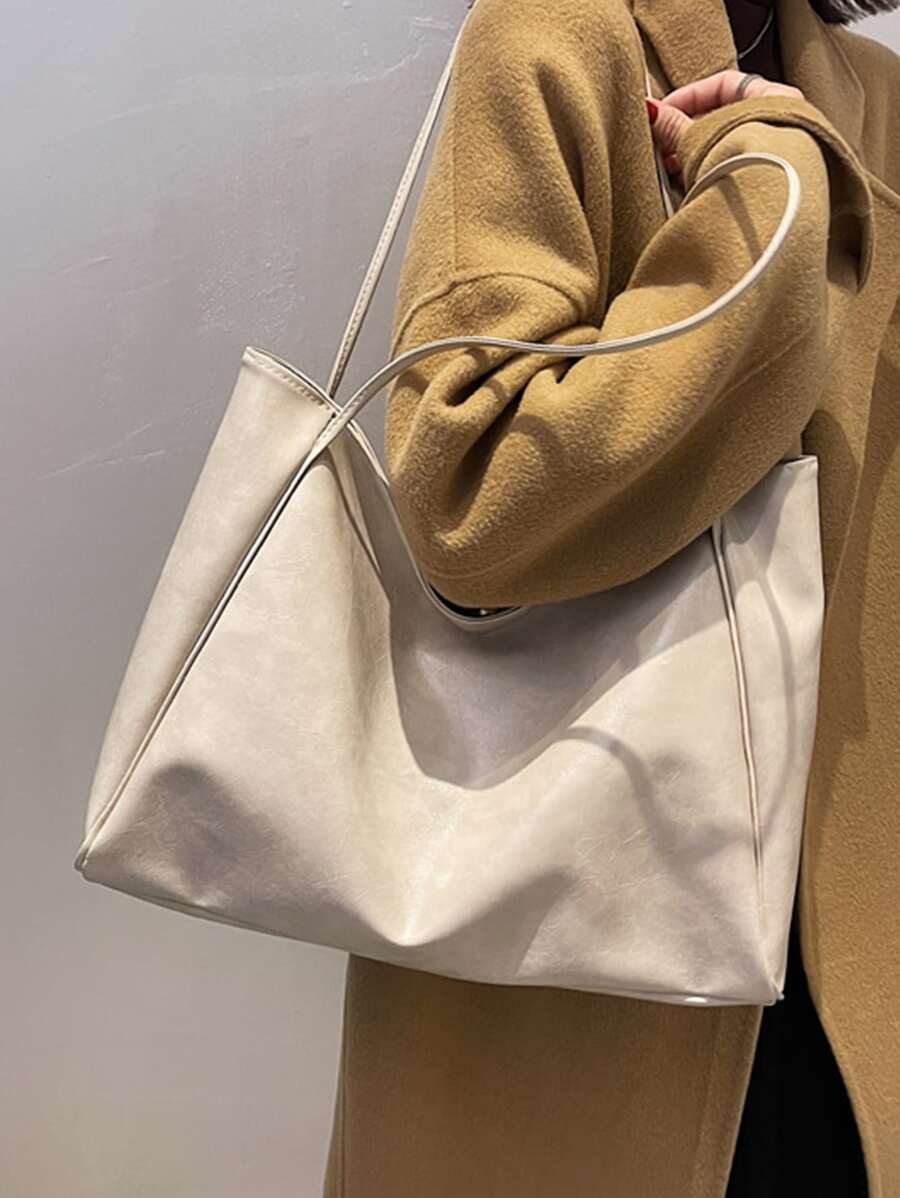 Women's Large Faux Leather Tote Bag, Vintage Shoulder Purse for Work and Travel