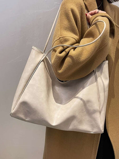 Women's Large Faux Leather Tote Bag, Vintage Shoulder Purse for Work and Travel