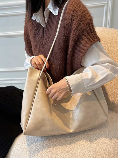 Women's Large Faux Leather Tote Bag, Vintage Shoulder Purse for Work and Travel