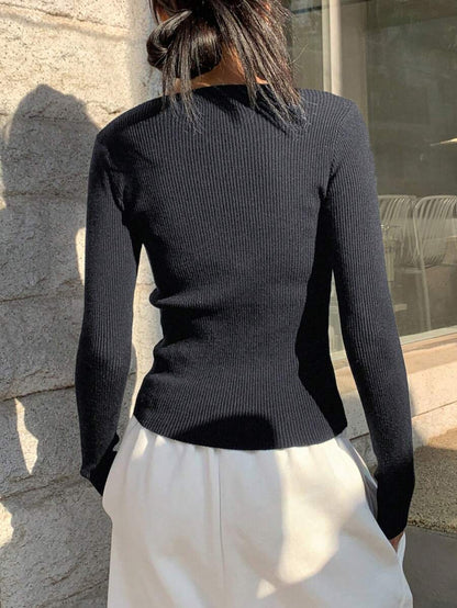Krakow Ribbed Knit Crew Neck Fitted Pullover Sweater