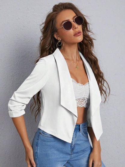 Diana Shawl Collar Ruched Crop Blazer - Red