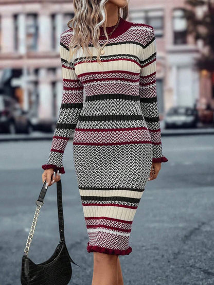 Innsbruck Striped Rib Knit Bodycon Midi Dress - Multicolor