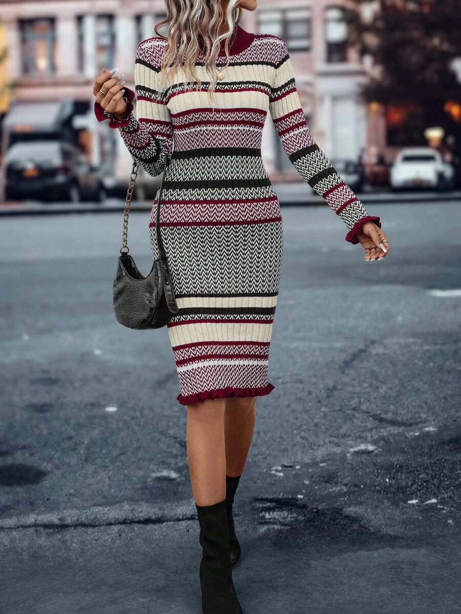 Innsbruck Striped Rib Knit Bodycon Midi Dress