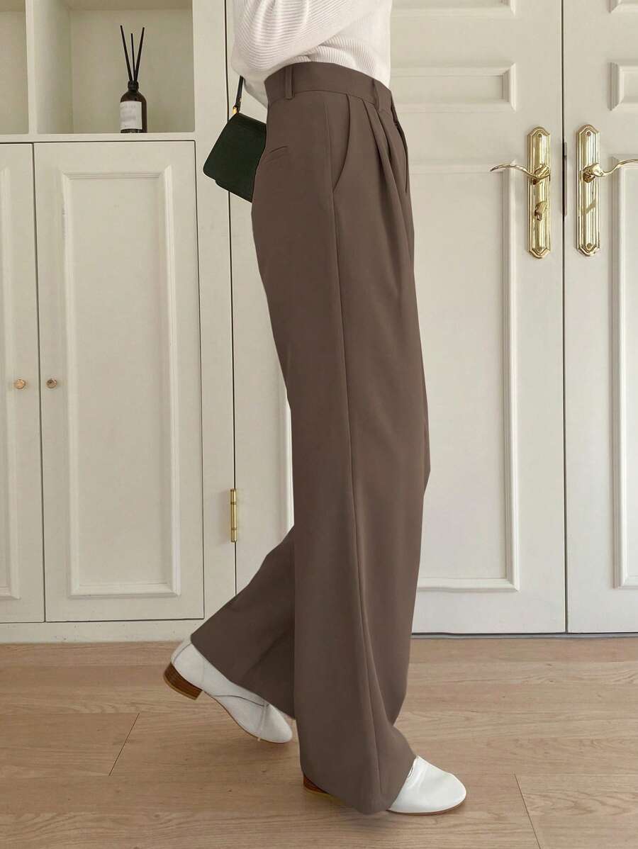 Delft High Waist Pleated Straight Leg Trousers