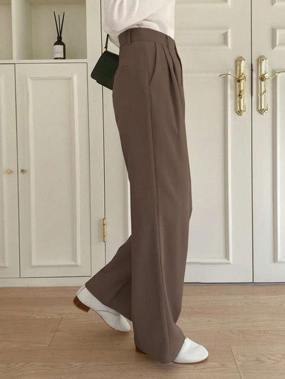 Delft High Waist Pleated Straight Leg Trousers