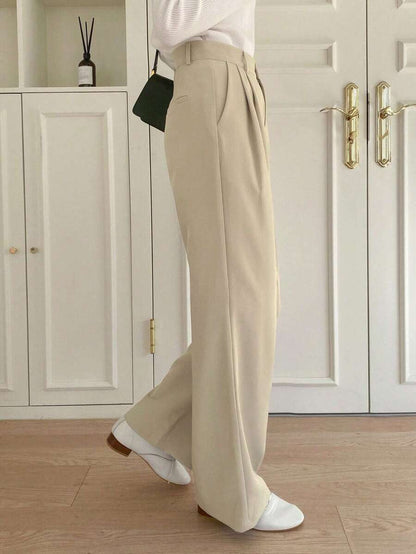 Delft High Waist Pleated Straight Leg Trousers