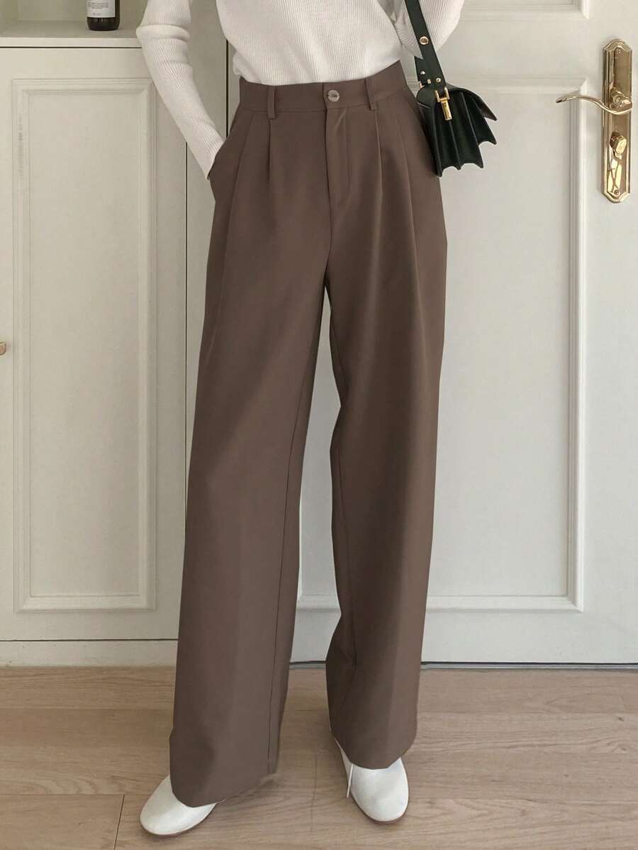 Delft High Waist Pleated Straight Leg Trousers
