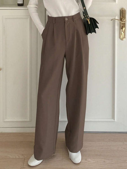 Delft High Waist Pleated Straight Leg Trousers