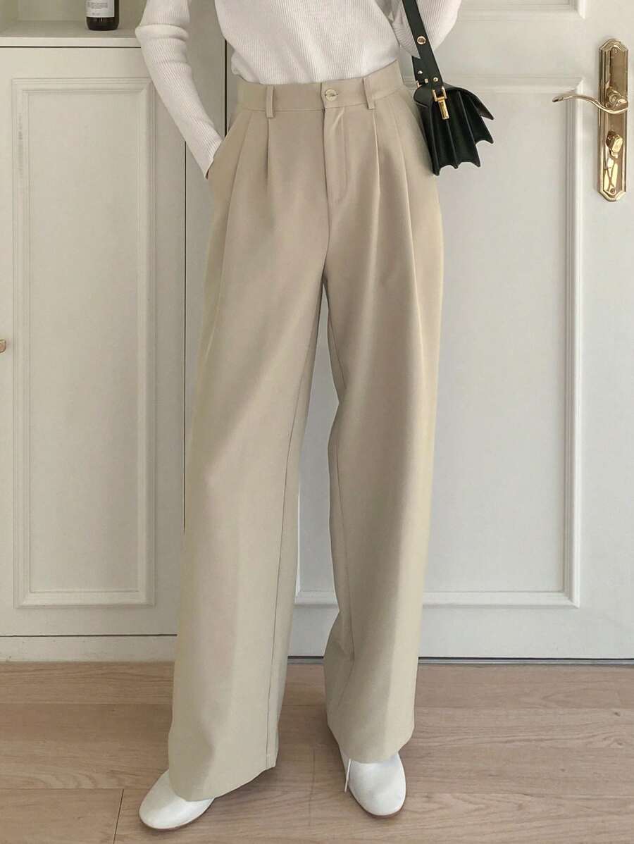 Delft High Waist Pleated Straight Leg Trousers