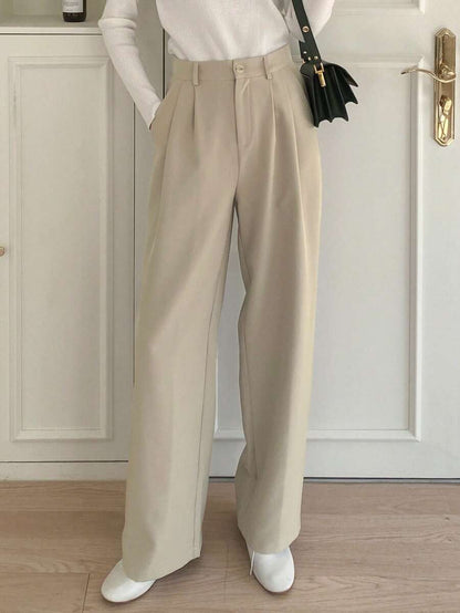 Delft High Waist Pleated Straight Leg Trousers