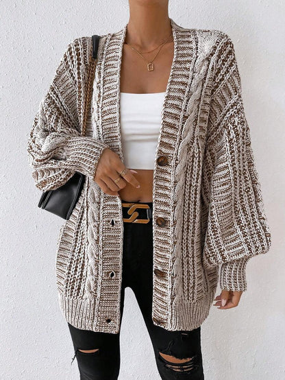 Lucienne Space-Dye Cable Knit Cardigan with Lantern Sleeves - Multicolor
