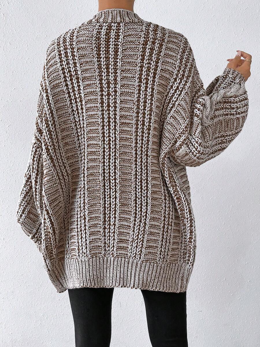 Lucienne Space-Dye Cable Knit Cardigan with Lantern Sleeves - Multicolor