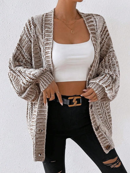 Lucienne Space-Dye Cable Knit Cardigan with Lantern Sleeves - Multicolor