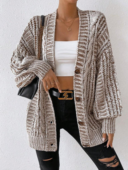 Lucienne Space-Dye Cable Knit Cardigan with Lantern Sleeves - Multicolor