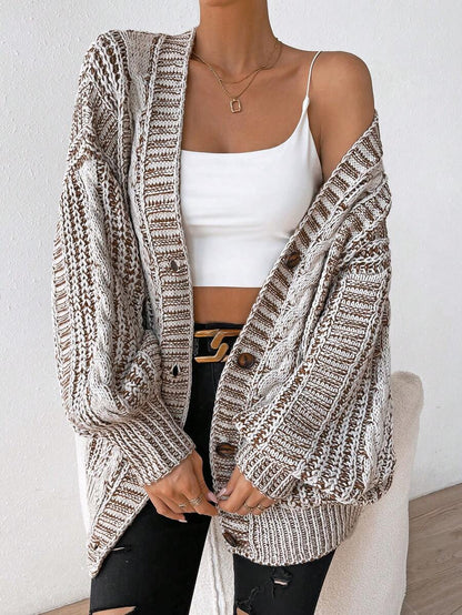 Lucienne Space-Dye Cable Knit Cardigan with Lantern Sleeves - Multicolor