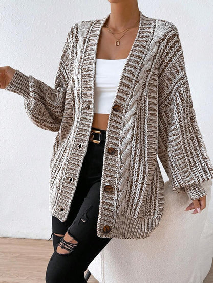Lucienne Space-Dye Cable Knit Cardigan with Lantern Sleeves - Multicolor