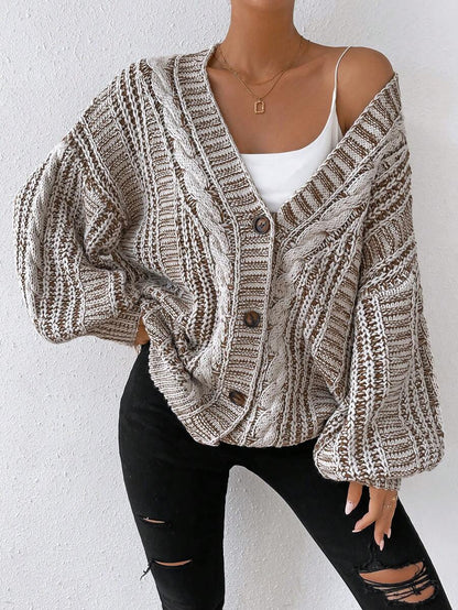 Lucienne Space-Dye Cable Knit Cardigan with Lantern Sleeves - Multicolor