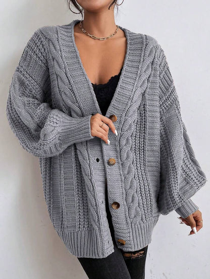 Adelaide Cable Knit Bishop Sleeve Cardigan - Olive Green