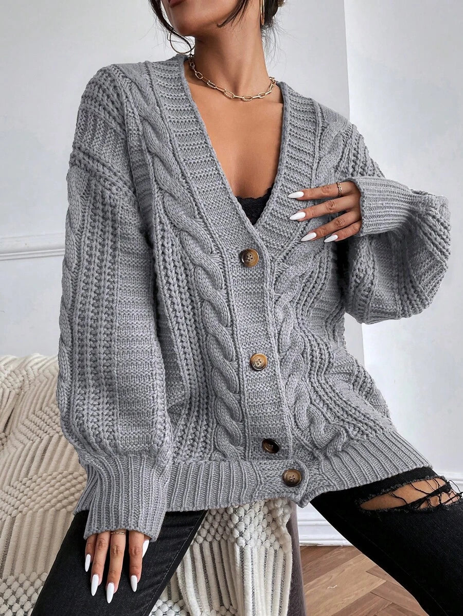 Adelaide Cable Knit Bishop Sleeve Cardigan - Black