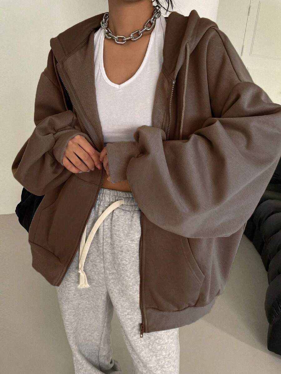 Eleanor Thermal Lined Zip Drawstring Hoodie - Light Grey