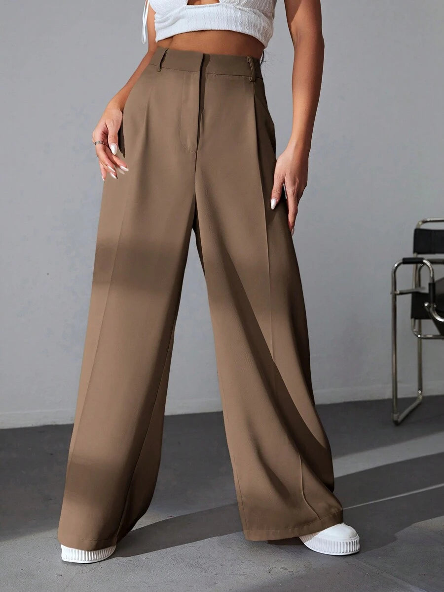 Carlotta High Waisted Straight Leg Trousers with Zip Fly - Black