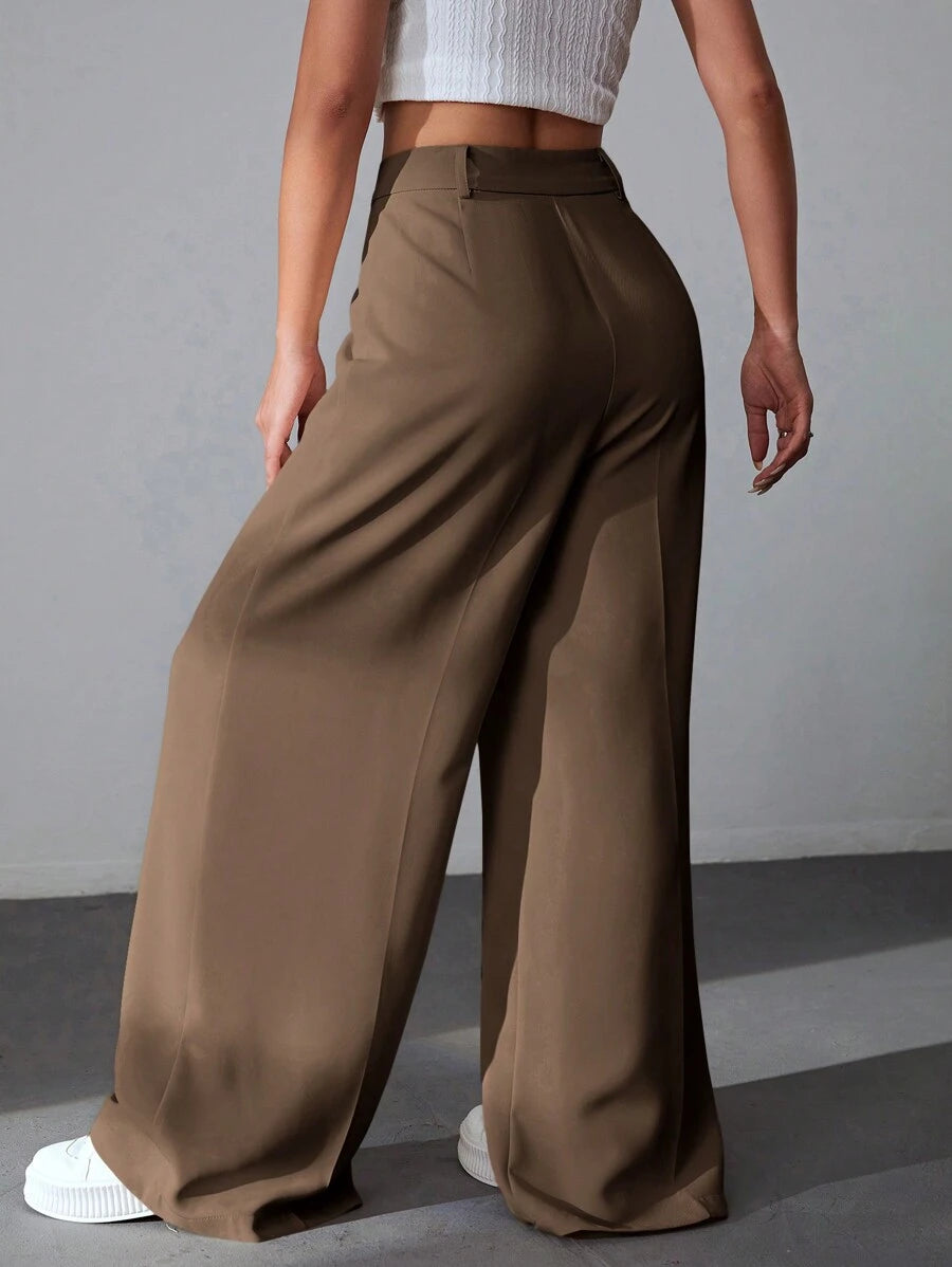 Carlotta High Waisted Straight Leg Trousers with Zip Fly - Black