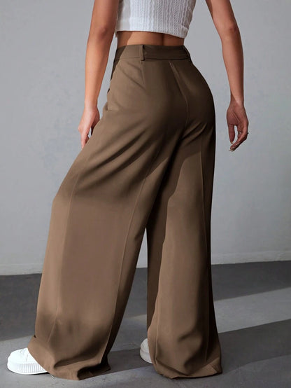 Carlotta High Waisted Straight Leg Trousers with Zip Fly - Black