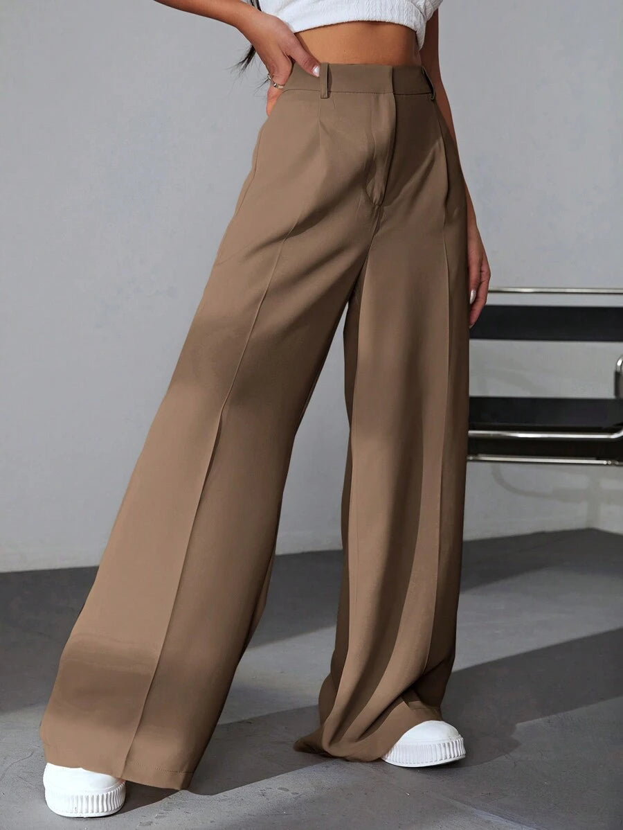 Carlotta High Waisted Straight Leg Trousers with Zip Fly - Black