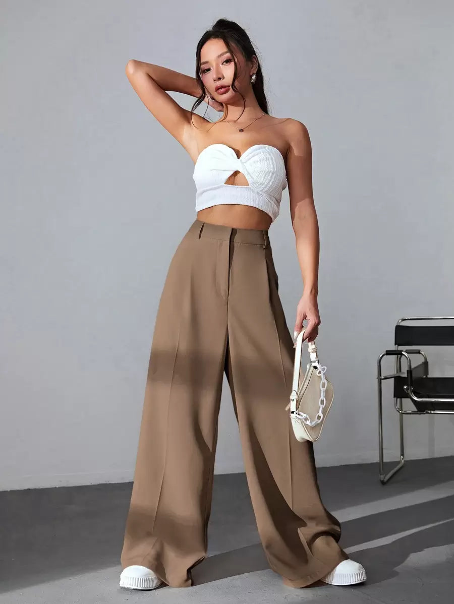 Carlotta High Waisted Straight Leg Trousers with Zip Fly - Black