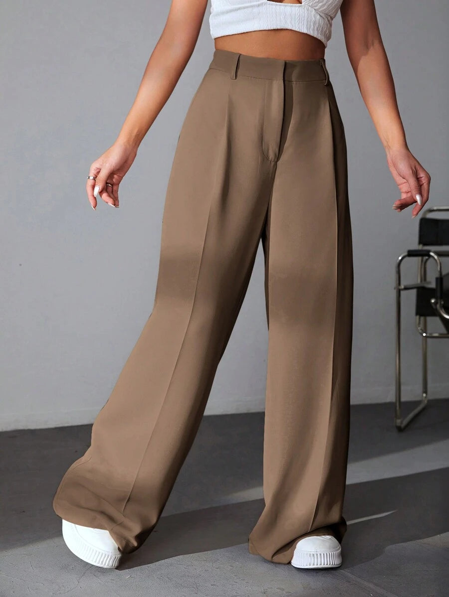 Carlotta High Waisted Straight Leg Trousers with Zip Fly - Black