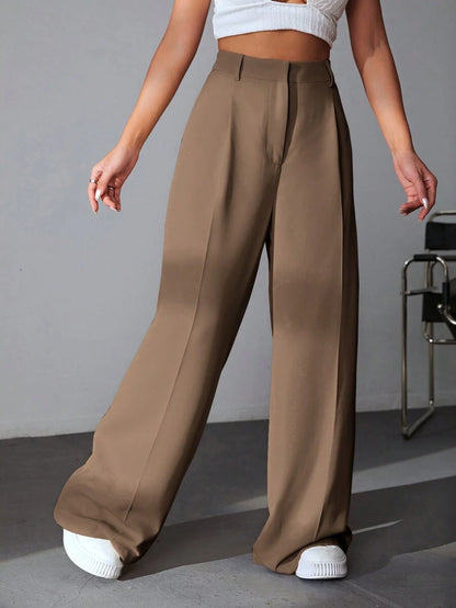 Carlotta High Waisted Straight Leg Trousers with Zip Fly - Black