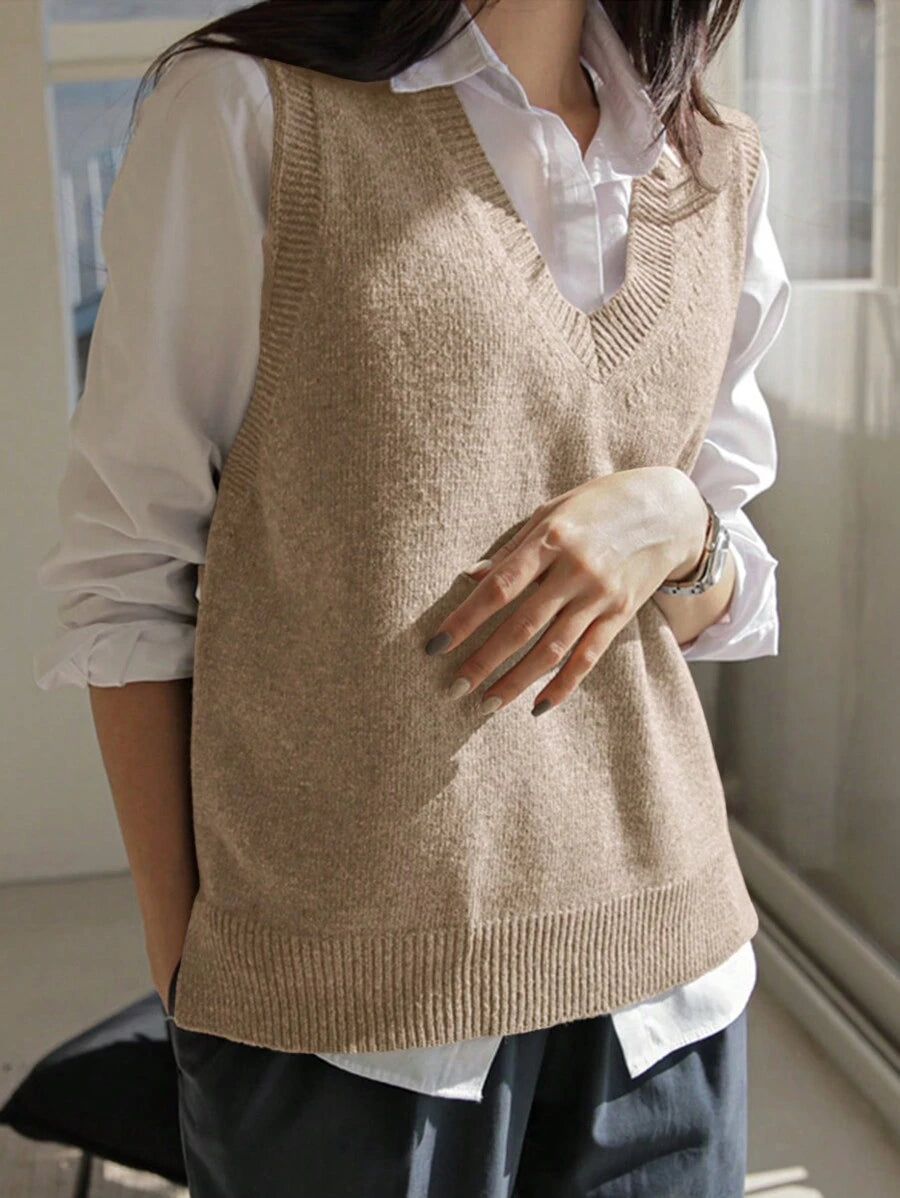 Women's V-Neck Knit Sweater Vest, Sleeveless Layering Top for Fall Work Casual - Blue