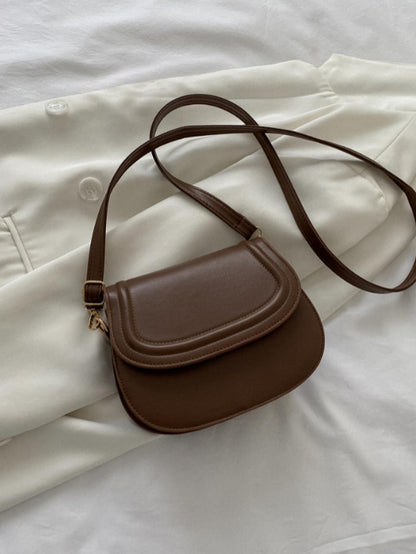 Women's Small Saddle Crossbody Bag, Faux Leather Flap Shoulder Purse with Adjustable Strap