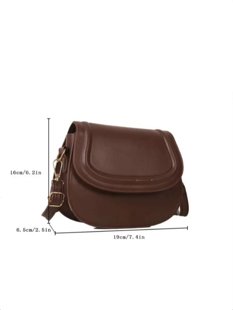 Women's Small Saddle Crossbody Bag, Faux Leather Flap Shoulder Purse with Adjustable Strap