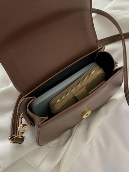 Women's Small Saddle Crossbody Bag, Faux Leather Flap Shoulder Purse with Adjustable Strap
