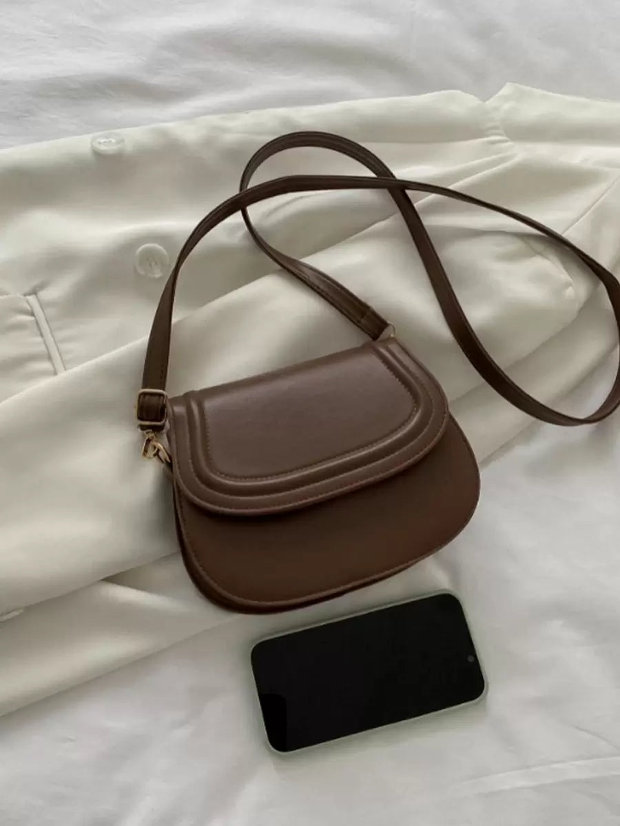 Women's Small Saddle Crossbody Bag, Faux Leather Flap Shoulder Purse with Adjustable Strap