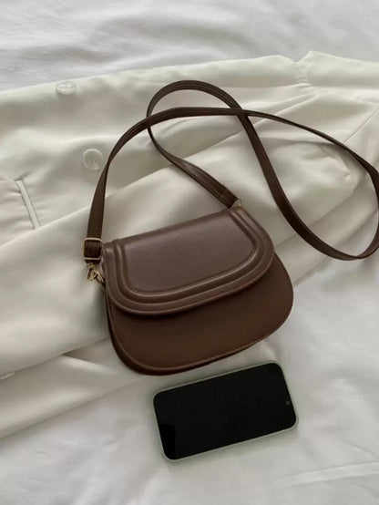 Women's Small Saddle Crossbody Bag, Faux Leather Flap Shoulder Purse with Adjustable Strap